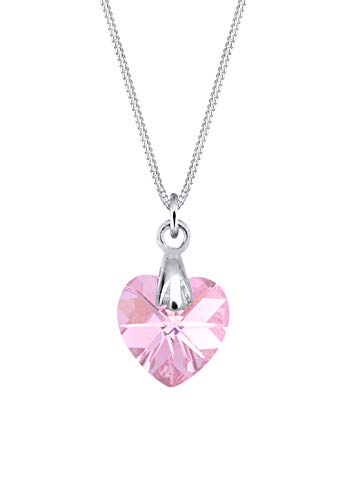 Elli Halskette Damen Herz Anhänger Liebe mit rosa Kristall in 925 Sterling Silber von Elli
