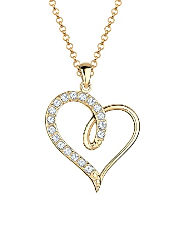 Elli Halskette Damen Herz Cut-Out Anhänger Symbol Liebe elegant mit Kristallen in 925 Sterling Silber vergoldet von Elli