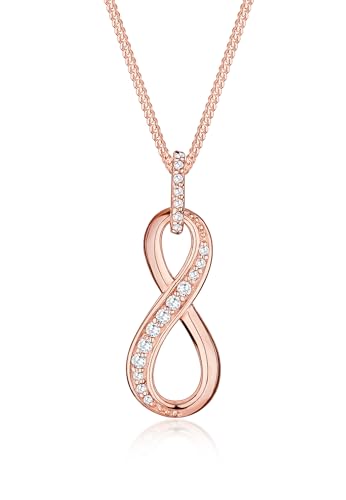Elli Halskette Silber 925 Rosé 18K Vergoldet Unendlichkeitszeichen Anhänger Kette Damen Zirkonia Kristall Schmuck Geschenke für Frauen Mädchen Mama Freundin, Infinity Silberkette Länge 45 cm von Elli