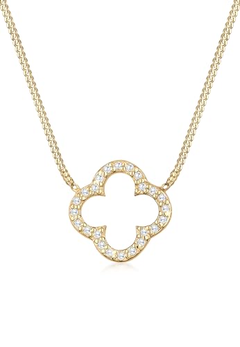 Elli Halskette Damen Kleeblatt Anhänger Elegant Glück mit Zirkonia Kristallen in 925 Sterling Silber von Elli