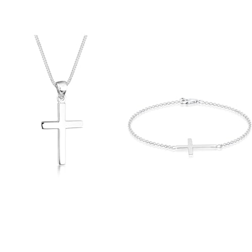 Elli Halskette Damen Kreuz Symbol Basic in 925 Sterling Silber & Armband Damen Kreuz Glaube in 925 Sterling Silber rosévergoldet von Elli
