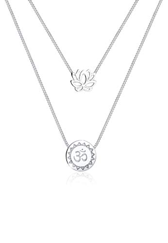 Elli Halskette Damen Lotusblume Om Mantra Symbol Layer-Look in 925 Sterling Silber von Elli