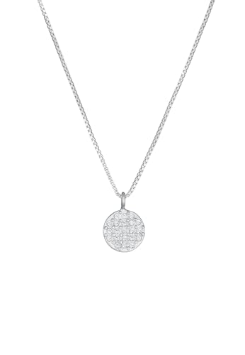 Elli Halskette Damen Plättchen Anhänger Rund mit Kristallen in 925 Sterling Silber von Elli