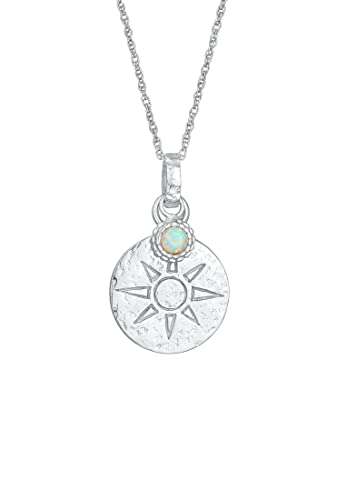 Elli Halskette Damen Plättchen Anhänger Sonne Antik Rund mit Synthetischem Opal in 925 Sterling Silber vergoldet von Elli