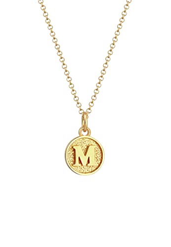 Elli Halskette Silber 925 Vergoldet 24K Buchstabe M Anhänger Vintage Coin Münze Kette Damen Schmuck Geschenke für Frauen Mädchen Mama Freundin, Letter Silberkette Länge 45 cm von Elli