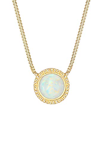 Elli Halskette Damen Vintage Boho Synthetischer Opal Trend in 925 Sterling Silber Vergoldet von Elli