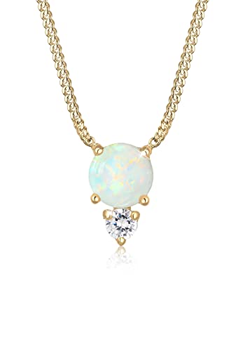 Elli Halskette Damen Vintage Elegant mit Zirkonia Kristallen und Opal in 925 Sterling Silber vergoldet von Elli