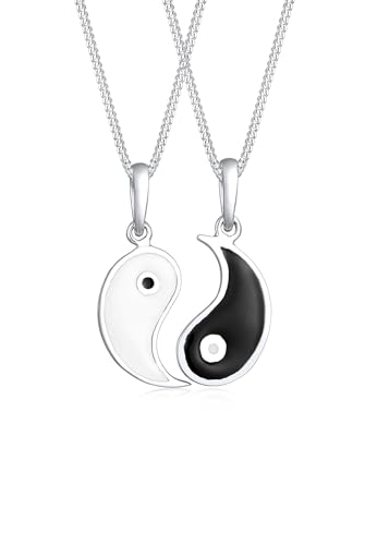 Elli Halskette Damen Yin und Yang Anhänger Partner Spirituell Verbundenheit mit Emaille in 925 Sterling Silber von Elli