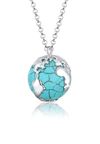 Elli Halskette Silber 925 Globus Anhänger Kette Damen Howlith Schmuck Geschenke für Frauen Mädchen Mama Freundin, Talisman Silberkette Länge 70 cm Elli Halskette Silber 925 Globus Anhänger Kette Damen Howlith Schmuck Geschenke für Frauen Mädchen Mama Freundin, Talisman Silberkette Länge 70 cm von Elli