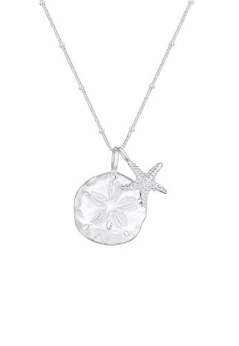Elli Halskette Damen mit Seestern und Blumen Plättchen Summer-Vibes in 925 Sterling Silber 45 cm Länge von Elli
