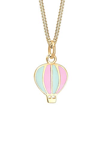 Elli Halskette Silber 925 Vergoldet 24K Luftballon Kette Kinder Emaille Schmuck Geschenke für Mädchen Halsschmuck Taufe Freundin, Heißluftballon Silberkette Länge 36 cm von Elli