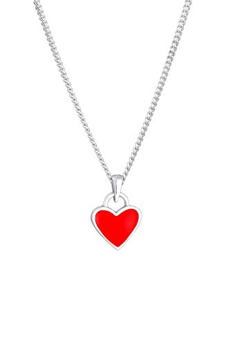 Elli Halskette Kinder Herz Anhänger Niedlich mit Emaille Rot in 925 Sterling Silber von Elli