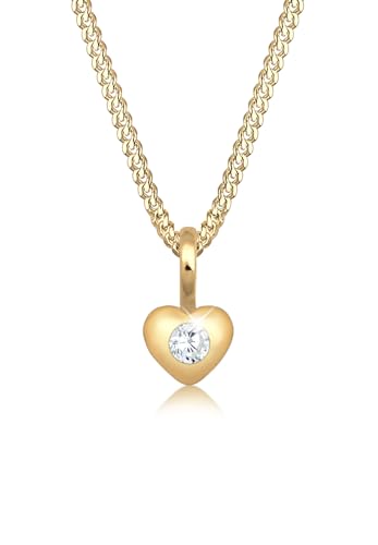 Elli PREMIUM Halskette Kinder Herz Geburt Taufe mit Zirkonia Steinen in 585 Gelbgold von Elli