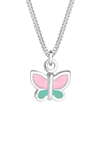 Elli Kinder-Kette mit Anhänger Schmetterling 925 Silber Emaille 36 cm - 0104991017_36 von Elli