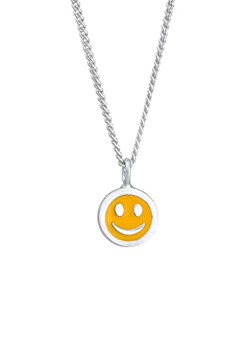 Elli Halskette Kinder Smiley Anhänger Plättchen mit Emaille Orange in 925 Sterling Silber von Elli