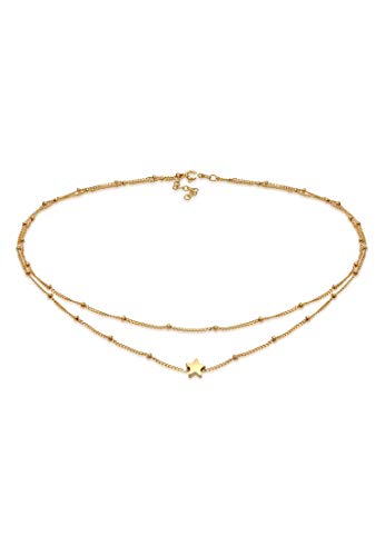 Elli Choker Kette Damen Silber 925 Vergoldet 24K Layer Kugel Stern Anhänger Schmuck Geschenke für Frauen Halskette Mädchen Mama Freundin, Silberkette Länge 36 cm Elli Choker Kette Damen Silber 925 Vergoldet 24K Layer Kugel Stern Anhänger Schmuck Geschenke für Frauen Halskette Mädchen Mama Freundin, Silberkette Länge 36 cm von Elli