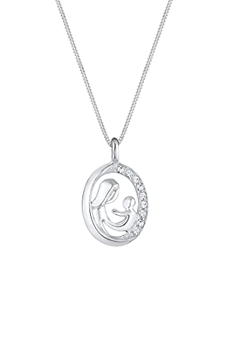 Elli Halskette Silber 925 Mutter Kind Anhänger Damen Kette Kristall, Schmuck Geschenke für Frauen Mädchen Mama Freundin, Muttertag Geburt Silberkette Länge 45cm von Elli