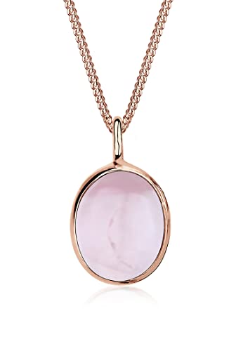 Elli Halskette Damen Oval Solitär Anhänger mit Rosenquarz in 925 Sterling Silber Rosévergoldet von Elli