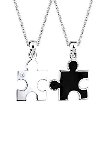 Elli Halskette Unisex Puzzlestück Anhänger Partnerketten mit Zirkonia Kristallen in 925 Sterling Silber von Elli