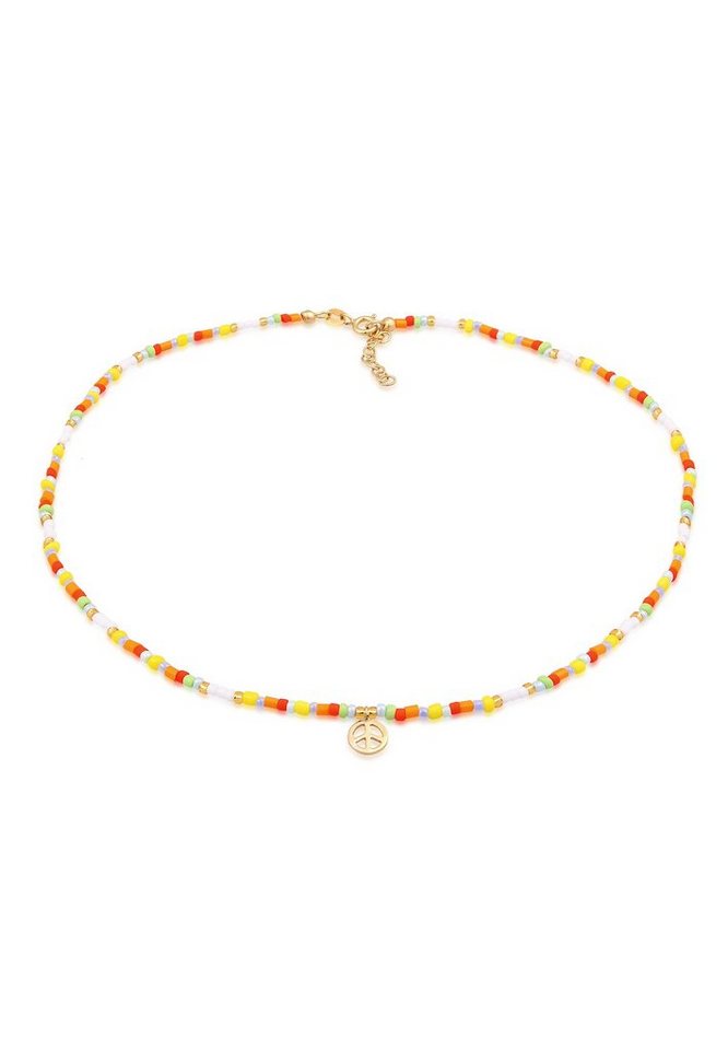 Elli Kette mit Anhänger Choker Piece Glas Beads Boho Style 925 Silber, Peace-Zeichen von Elli