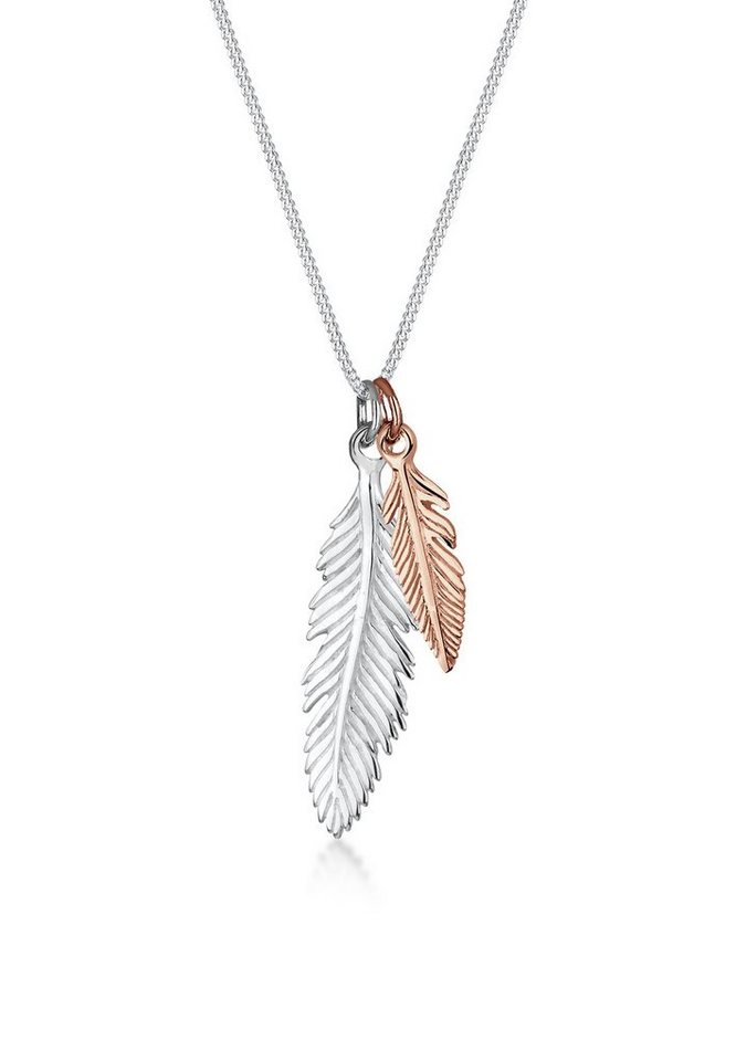 Elli Kette mit Anhänger Feder Bi-Color Boho 925 Silber, Feder von Elli
