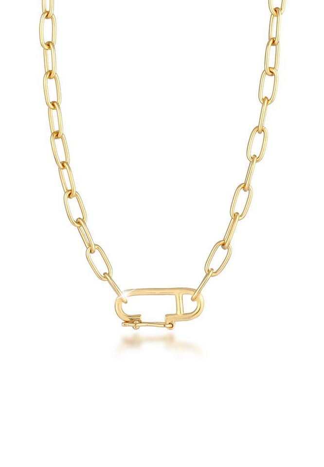 Elli Kette mit Anhänger Gliederkette Oval Verstellbar Basic 925 Silber, Sicherheitsnadel von Elli