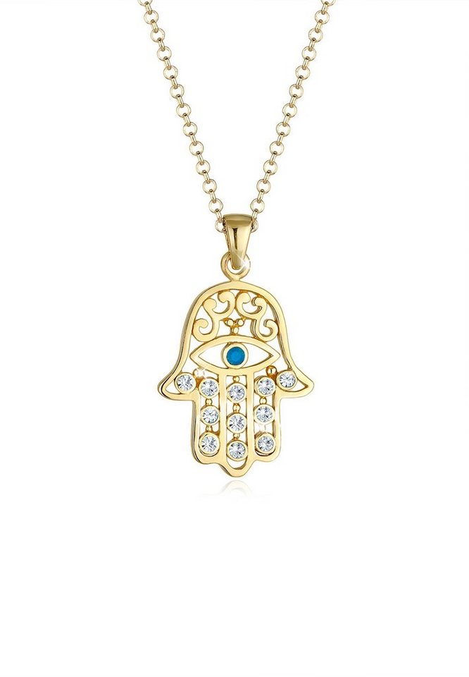 Elli Kette mit Anhänger Hamsa Evil Eye Schutzsymbol 925 Silber, mit Kristallen von Swarovski®, Evil Eye von Elli