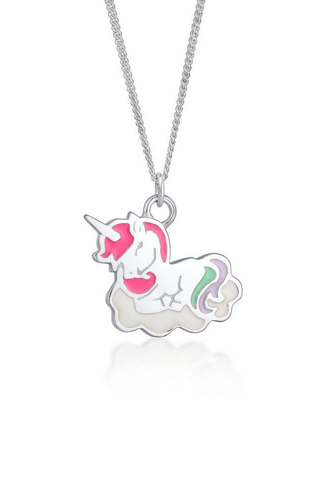 Elli Kette mit Anhänger Kinder Einhorn Wolke Emaille 925 Silber, Einhorn von Elli