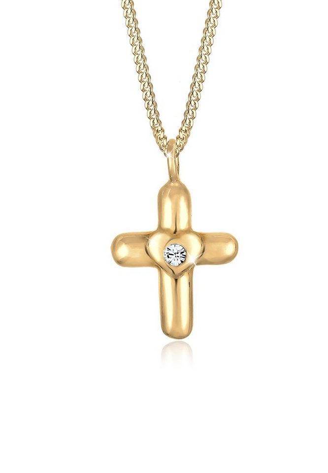 Elli Kette mit Anhänger Kinder Kreuz Herz Cute Kristalle Silber, Herz von Elli