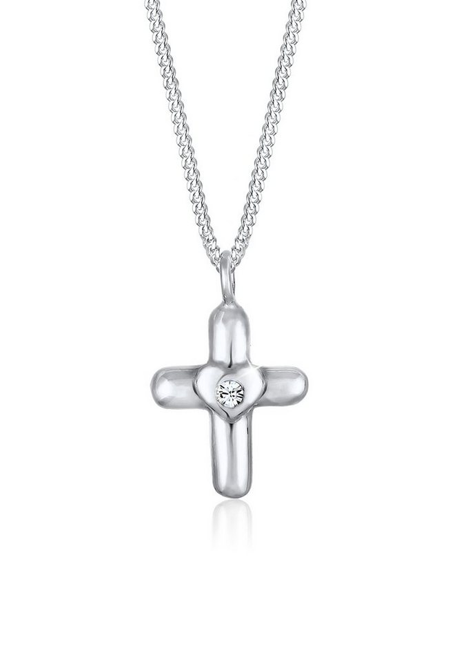 Elli Kette mit Anhänger Kinder Kreuz Herz Cute Kristalle Silber, Herz von Elli