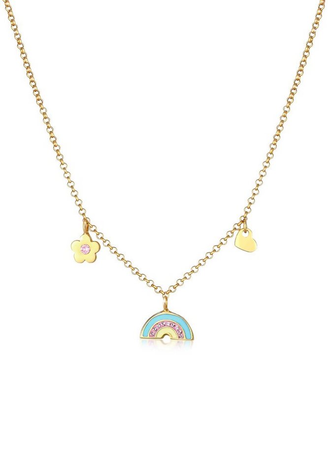 Elli Kette mit Anhänger Kinder Regenbogen Herz Blume Kristalle 925 Silber, Blume von Elli