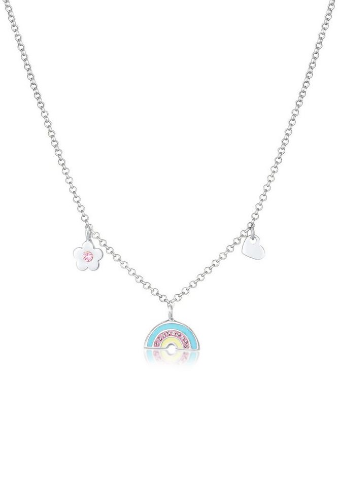 Elli Kette mit Anhänger Kinder Regenbogen Herz Blume Kristalle 925 Silber, Blume von Elli