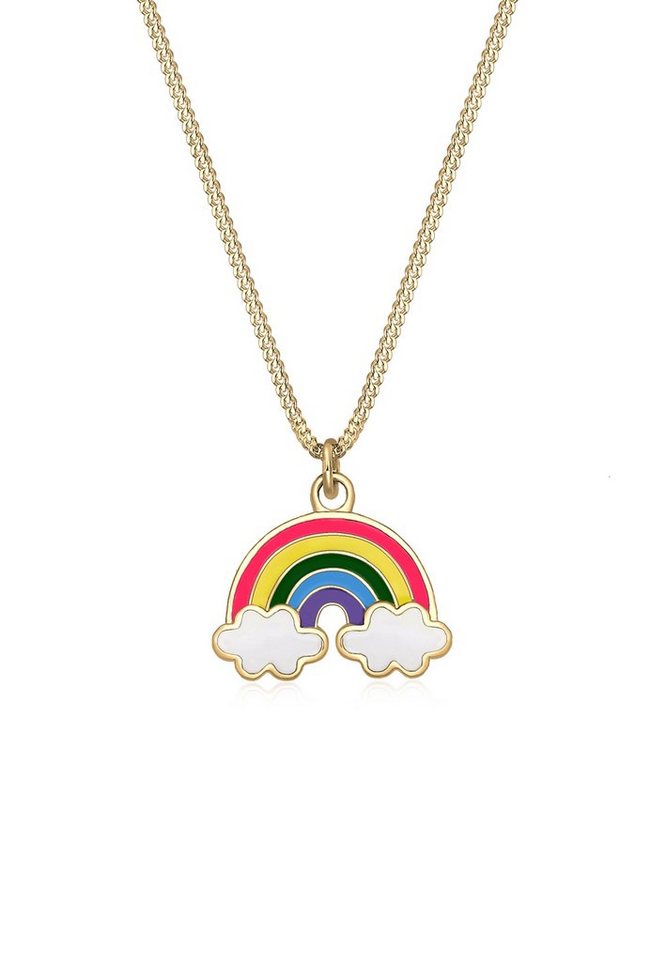 Elli Kette mit Anhänger Kinder Regenbogen Wolke Emaille Happy 925 Silber, Regenbogen von Elli