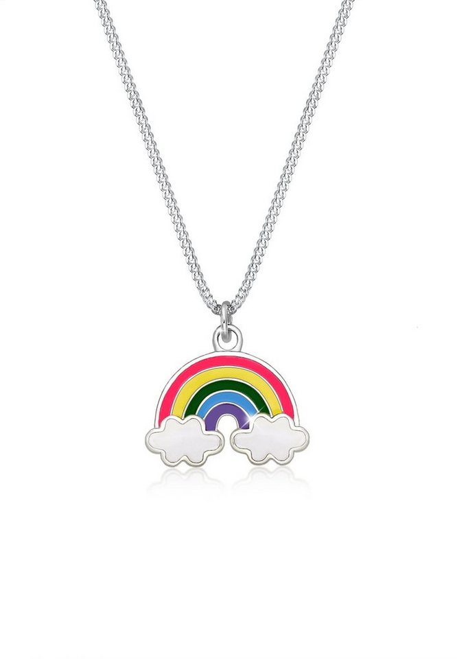 Elli Kette mit Anhänger Kinder Regenbogen Wolke Emaille Happy 925 Silber, Regenbogen von Elli