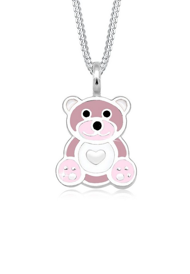 Elli Kette mit Anhänger Kinder Teddybär Herz Emaille 925 Silber, Bär von Elli