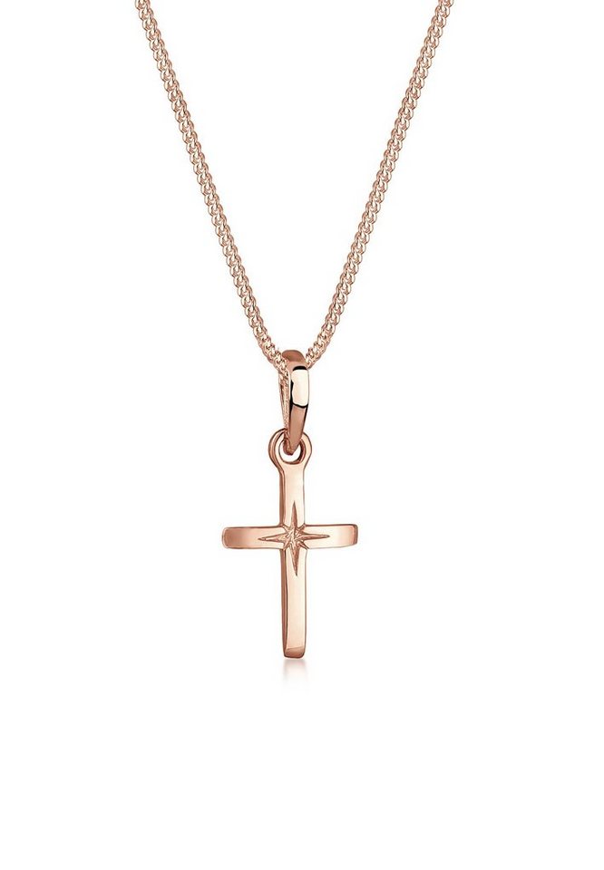 Elli Kette mit Anhänger Kreuz Religion Stern Details 925 Silber, Kreuz von Elli