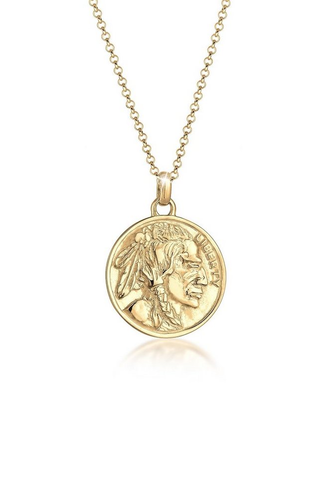 Elli Kette mit Anhänger Münze Plättchen Vintage Boho Festival 925 Silber, Münze von Elli