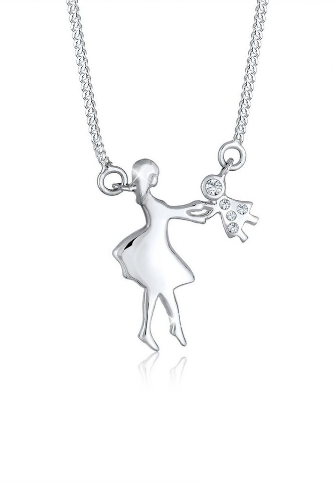 Elli Kette mit Anhänger Mutter Kind Weiß 925 Sterling Silber, mit Kristallen von Swarovski®, Figur - Mädchen von Elli