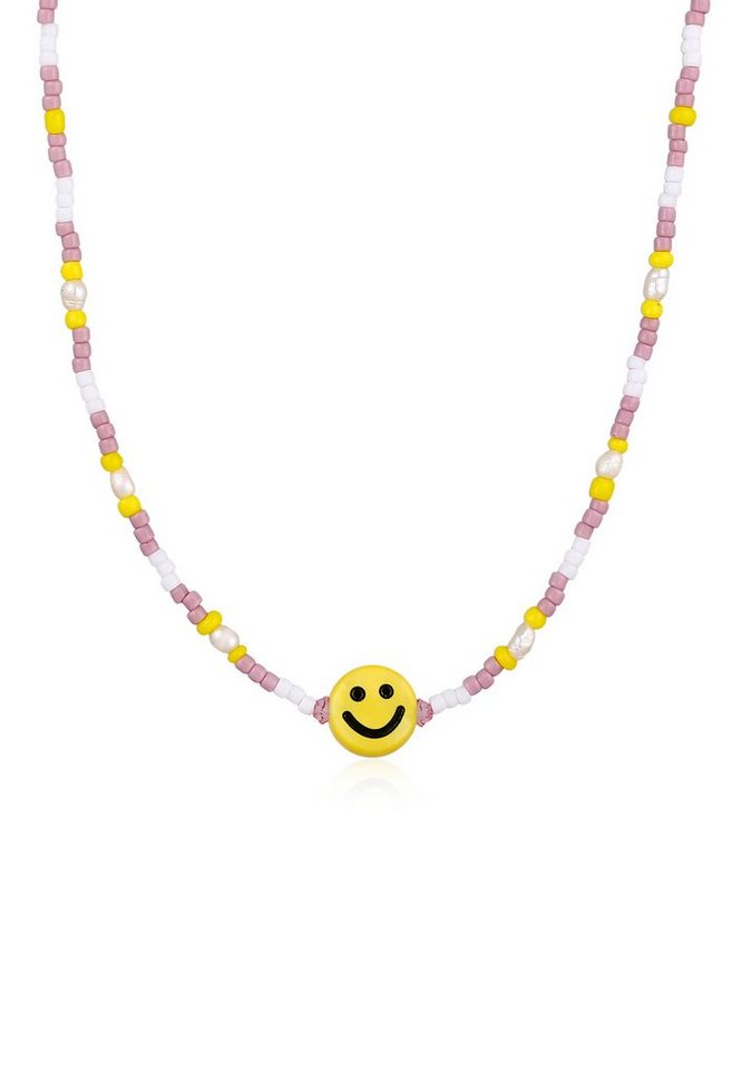 Elli Kette mit Anhänger Süßwasserperlen Smiling Glas Bead 925 Silber, Smiling Face von Elli