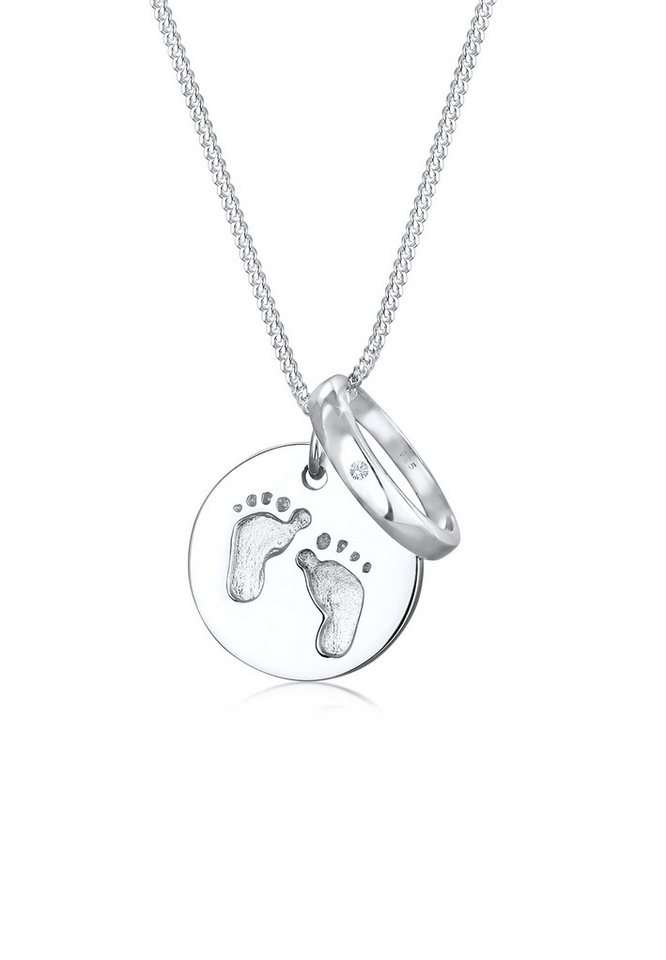 Elli Kette mit Anhänger Taufring Plättchen Fußabdruck Glas Kristalle 925 Sterling Silber von Elli