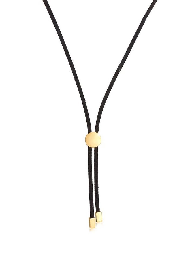 Elli Kette ohne Anhänger Leder Textil Schwarz Disc Element 925 Silber von Elli