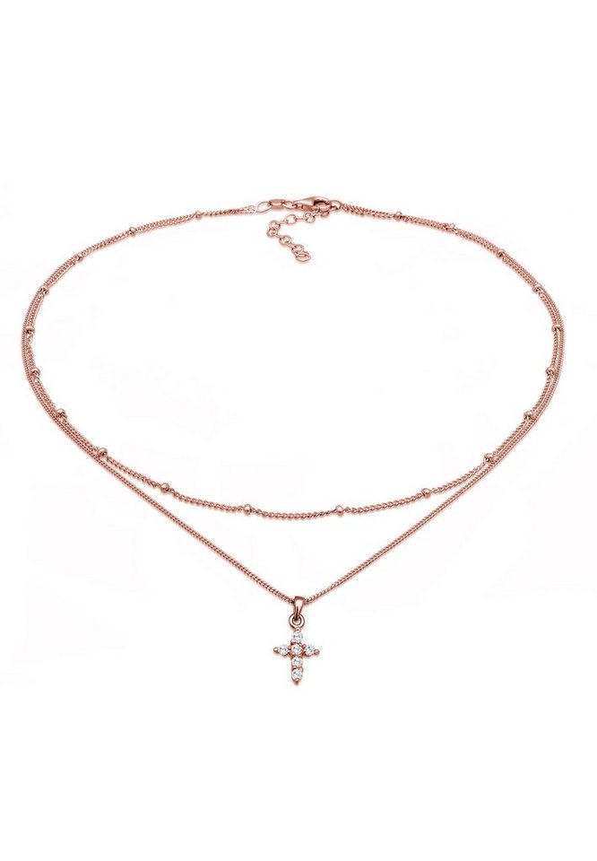 Elli Ketten-Set Choker Layerkette Kreuz Zirkonia 925 Silber, Kreuz von Elli