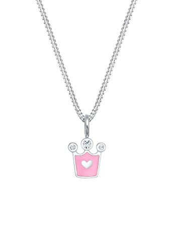 Elli Halskette Silber 925 Krone Kette Kinder Emaille Kristall Schmuck Geschenke für Mädchen Halsschmuck Taufe Freundin, Prinzessin Silberkette Länge 36 cm von Elli