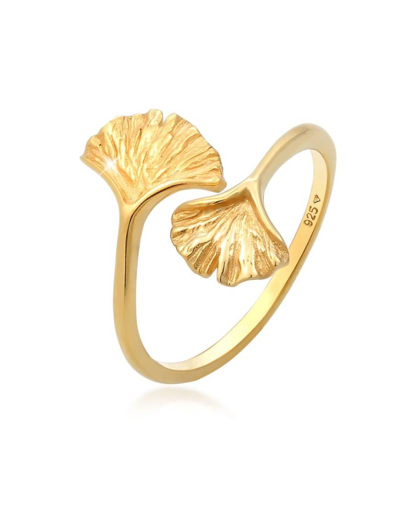 Elli - Offener, modischer Damenring aus vergoldetem 925er-Sterlingsilber in Gold mit Gingko-Blatt-Details-Goldfarben von Elli
