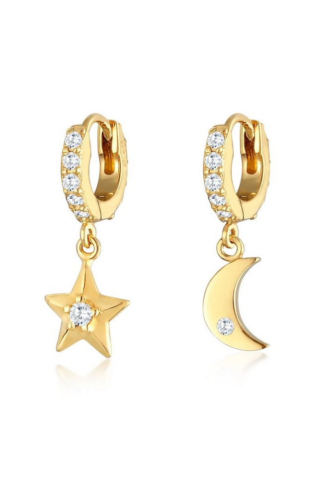 Elli Ohrhänger-Set Creolen Ohrhänger Stern Mond 925 Silber, Halbmond von Elli