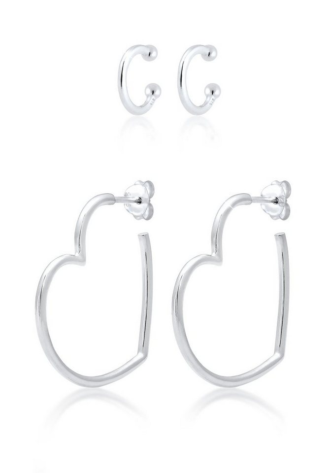 Elli Ohrring-Set Creolen Earcuff Herz Liebe (2 tlg) 925 Silber, Herz von Elli