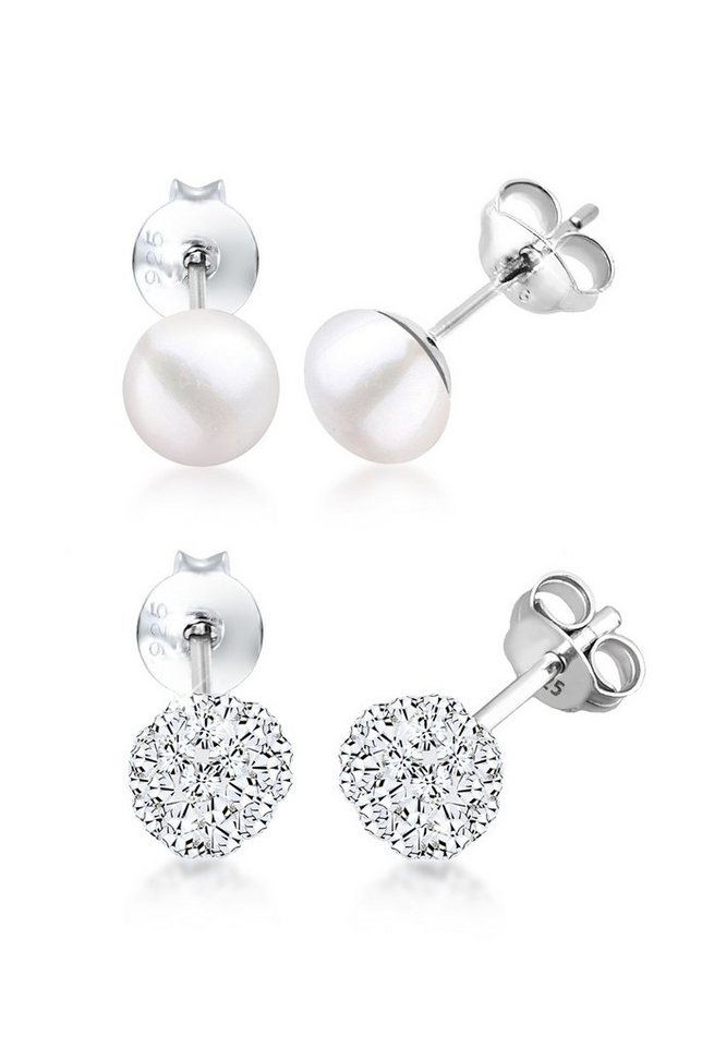 Elli Ohrring-Set Kugel Perle Set Kristalle 925 Silber, Kugel von Elli