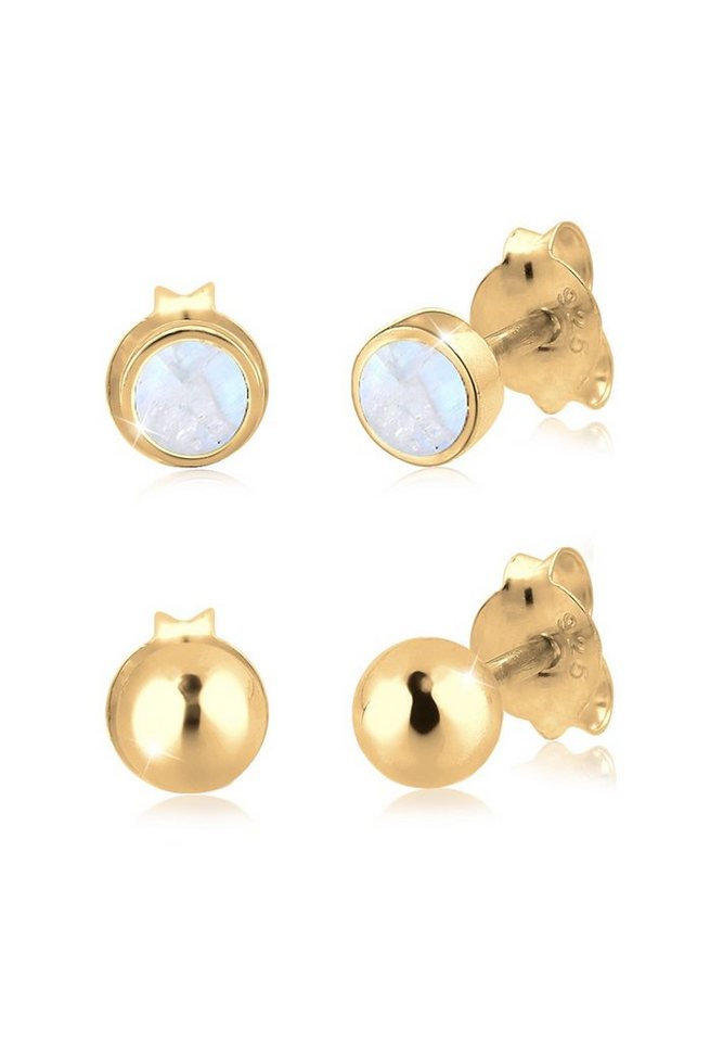 Elli Ohrring-Set Ohrstecker Set mit Mondstein 925 Sterling Silber vergoldet, Geo von Elli