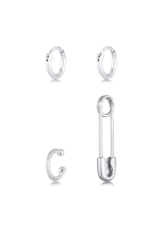Elli Ohrring-Set Sicherheitsnadel Earcuff Creolen (Set) 925 Silber, Sicherheitsnadel von Elli