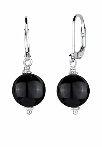 Elli Ohrringe Damen mit Kugel Onyx Edelstein Schwarz in 925 Sterling Silber von Elli